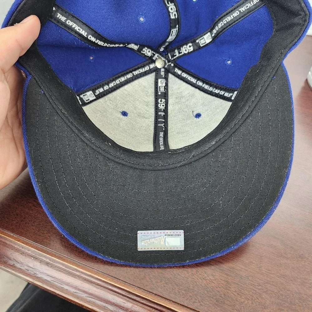 LOS ANGELES DODGERS NEW ERA MENS 7 1/2 BLUE MLB 59FIFTY FITTED ON-FIELD CAP EUC